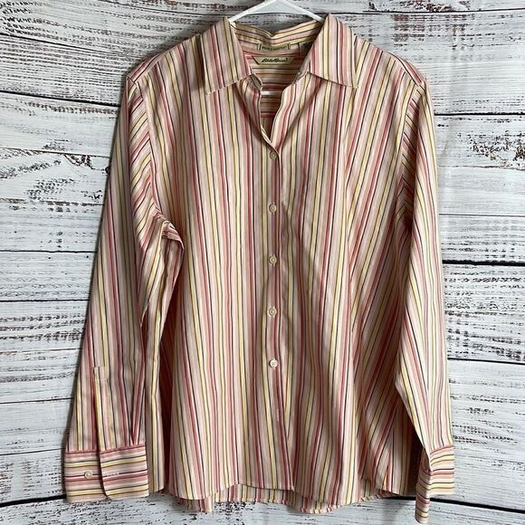 Eddie Bauer Shirt Womens size XL wrinkle resistant Striped cotton - Picture 1 of 11